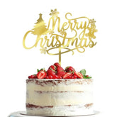 Merry Christmas Cake Topper,Gold Acrylic Xmas Holiday Cake Decorations, For Winter, Santa, Happy New Year Party, Christmas Theme Gingerbread Man Party Cake Decorations