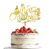 Merry Christmas Cake Topper,Gold Acrylic Xmas Holiday Cake Decorations, For Winter, Santa, Happy New Year Party, Christmas Theme Gingerbread Man Party Cake Decorations