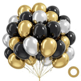 60pcs New Year 2026 Balloons 12inch Silver Black Gold Party Decor