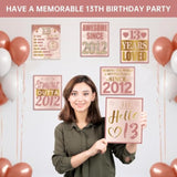 Sweet 13Th Birthday Decorations For Girls, 9Pcs Pink Rose Gold 2012 Birthday Banner Signs For Walls Doors Windows Yard Garden Party Supplies, 13 Years Old Bday Table Toppers Photo Props Decor