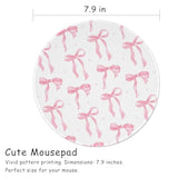 Cute Round Travel Mouse Pad Pink Bows Aesthetic Mousepad For Laptop Wireless Mouse Kawaii Office Accessories Computer Mouse Pads For Desk Non-Slip Rubber Base Mouse Pad, 7.9×7.9 In, Pink Bow