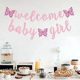 1pc Pink Butterfly "Welcome Baby Girl" Banner for Baby Shower Decoration