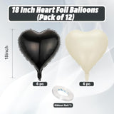 12-Pc Black & White Heart Foil Balloon Set for Weddings & Parties