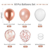 Rose Gold And White Balloons, 60Pcs Pearl Rose Gold Balloons, 12 Inch Metallic Rose Gold Confetti Balloons Helium Rose Gold Latex Balloons For Baby Shower Wedding Birthday Party Decorations