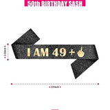 50Th Birthday Decoration Sash For Women I Am 49 Plus 1 Middle Finger Black 32 Inch Long With Rose Gold Letters For Her