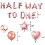 Rose Gold Half Way To One Banner Half Way To One Balloons Decorations For Girl 1/2 Birthday Decorations