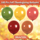 Thanksgiving Balloons 100Pcs 12Inch Orange Yellow Green Brown Burgundy Balloons for Fall Decor