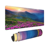 Nature Purple Flowers Meadow Mountain Scenic Washable Gaming Mouse Pad Large Waterproof Mouse Mat With Non-Slip Rubber Base And Stitched Edge For Home Office Work Laptop 31.5X11.8 Inch