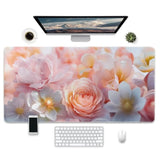 Large Floral Design Extended Gaming Mouse Pad, Pink Rose Pattern Desk Mat, 31.5 X 15.7 Inches, Non-Slip Base