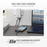 Wally Ultra Flat Wall Charger, 65W Slim Fast Wall Charger With Dual Usb-C, Travel Power Adapter For Macbook Iphone 17/16/15/14/13 Pro Max Samsung Galaxy Pixel Laptops Kindle Ipad Airpod Tablets