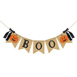 Halloween Burlap Banner with Glitter Pumpkin Boo Bunting Flag Rustic Garland for Party Decor