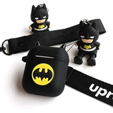 Compatible With Airpods 2 And 1 Charging Case, Cute Cartoon Protective Case Cover With Safety Lanyards, Keychain, & 3D Superhero Figure (Black)