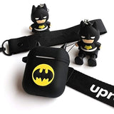 Compatible With Airpods 2 And 1 Charging Case, Cute Cartoon Protective Case Cover With Safety Lanyards, Keychain, & 3D Superhero Figure (Black)