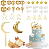 33 Pcs Moon Star and Deer Cake Toppers for Baby Shower and Birthday Parties