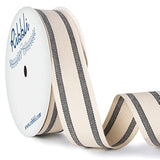 Natural Cotton Stripe Ribbon,1Inch X 10 Yard Spool,Natural/Black,Farmh