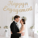 Pre-Strung Champagne Gold Glitter "Happy Engagement" Banner No DIY Wedding/Bridal Decor