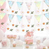 3Pcs Triangle Bunting Banner Garland, Spring Floral Flags Pennant Garlands, Reusable Paper Hanging Decorations, Carnival Theme Birthday Party Outdoor Events Decor Supplies