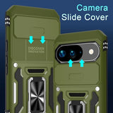 Case for Google Pixel 10/10 Pro with Slide Camera Cover+Screen Protector(1 Pack), Rotated Ring Kickstand Military Grade Shockproof Protective