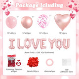 Valentines Day Balloons Kit, Valentines Day Decorations for Bedroom with Rose Gold Pink I LOVE YOU Balloons Rose Petals for Anniversary Mothers Day Wedding Romantic Decorations Special Night