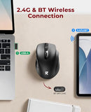 Wireless Mouse Bt5.0/3.0 & 2.4G, 6 Buttons, 5 Level 4000Dpi Bluetooth Mouse, 18 Months Battery, Portable Optical Computer Mice For Laptop, Pc, Chromebook, Windows, Mac-Black