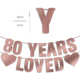 Pre-Strung 80th Birthday Banner Rose Gold Glitter Birthday Decorations