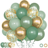 72pcs Sage Green Balloon Set, 12" 5" Metallic Gold & Confetti for Baby Shower Decor