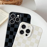 Compatible With Iphone 15 Pro Max Case Cute Checkerboard Checkered Pattern Design Soft Slim Tpu Phone Case Shockproof Full Camera Protection For Women Girls - White