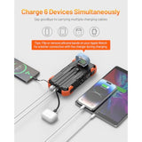 Solar Power Bank, 42800Mah Portable Charger 20W Fast Charging External Battery Pack Built In 4 Cables, Wireless Charging Power Bank For Apple Watches With Flashlight, Carabiner,Thermometer