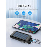 Solar Charger,38800Mah Solar Power Bank, Waterproof External Backup Battery Power Pack With Usb C Input/Output/Led Flashlights Compatible With Iphone, Samsung, Ipad, Suitable For Outdoor, Camping