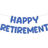 Pre Strung Happy Retirement Banner Glitter Sign, Navy Blue