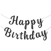Black Glitter Happy Birthday Banner Signs Party Decorations for Women & Men