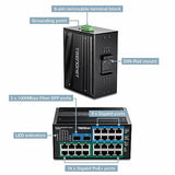 26-Port Hardened Industrial Unmanaged Gigabit Din-Rail Switch, Ti-Pg262, 16 X Gigabit Poe+ Ports, 8 X Gigabit Rj-45 Ports, 2 X Sfp Ports, Ip30, Protection, Black