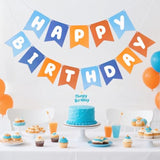 Blue & Orange Happy Birthday Banner Pre-Strung Sign for Women/Men Party Decor