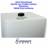 The Compuport 5G Lte Puck Antenna Features Mimo Omni-Directional Technology, Vandal Resistance, Both Screw, And Double-Sided Tape Mount, And Comes With 3-Foot Dual Diversity Sma Male Connector Cables.