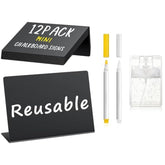12 Pcs Food Labels For Party Buffet W/Cleaning Spray, 4"X3" Mini Chalkboard Signs For Food Display, Table Place Cards - Name Tags- Small Chalk Board Signs, W/ 2 Markers