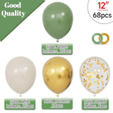 68Pcs Balloons Kit 12 Inch, Sage Green Balloon Sand White Metallic Gold Balloon Confetti With Ribbons, Party Balloons For Baby Bridal Shower Wedding Birthday Decorations.