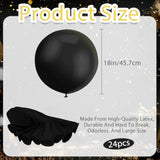 24 Pcs 18-Inch Large Black Balloons Giant Latex Decor for Birthdays & NYE