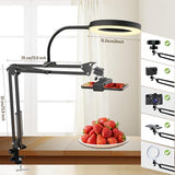 Overhead Camera Mount with 6 Ring Light, Desk Tripod, Flexible 360° Adjustable Articulating Phone Arm Stand Compatible for, Video Recording, TikTok,