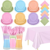 169 Pieces Pastel Party Supplies Disposable Dinnerware Set Include Plates And Cups Napkins Plastic Forks Knives Spoons Tablecloth For Wedding Birthday Party Decorations, Serve 24 Guests