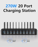270W Charging Station for Multiple Devices, 20-Port USB Fast Charging Station with Adjustable Dividers & 10 Cables, Multi Device Organizer Charging