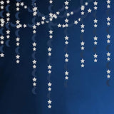 Navy-Blue Silver Moon-Star Party-Decorations Garland - 52Ft Twinkle Little Star Hanging Decoration Streamers Banner, Eid Ramadan Mubarak Decoration Birthday Wedding Baby Shower Party Decor