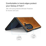 Case For Samsung Galaxy Z Fold 7, With Front Built-In Screen Protector, Pu Leather + Hard Pc Shell Ultra Thin Slim Durable Protective Phone Cover For Samsung Galaxy Z Fold7 5G 2025 (Yellow)