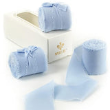 Chiffon Ribbon Handmade Fringe Silk Ribbon 2" X 7 Yards Baby Blue Chif