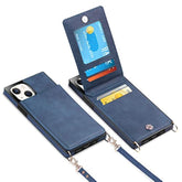 For Iphone 13 Wallet Case With Credit Card Holder Lanyard Crossbody Strap Leather Magnetic Clasp Kickstand Heavy Duty Protective Flip Cover For Iphone 13 6.1 Inch Navy