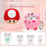 2 Pack Cute Case For Airpods 4Th Generation Case, Anime Funny Soft Silicone Cover With Cleaning Kit & Keychain, Shockproof Protective Cover For Kids Women, For Apple Airpods 4 2024, Pink & Red
