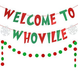 Red And Green Welcome To Whoville Banner, Whoville Christmas Banner Decorations Welcome To Whoville Sign For Xmas Vacation Holiday Party Home Decor