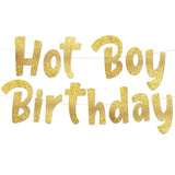 Hot Boy Birthday Gold Glitter Banner - Funny Birthday Party Decorations, Supplies, Ideas, And Gifts For Men - 21St -25Th - 30Th - 40Th Birthday