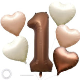 40 Inch Chocolate Number 1 Birthday Balloons Brown Large Big Foil Helium Mylar Number Balloon With 5Pcs Heart Balloons For First One Year Girl Boy 1St Birthday Decor
