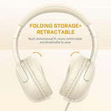 E5 Wired Headphones For Kids Foldable & 3.5Mm Jack Tangle Free Nylon Wire Stereo On Ear Headsets For Kids/Children/School/Tablet/Ipad/Kiddle/Plane (Beige White)