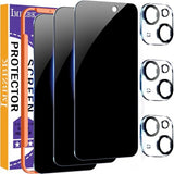 3 Pack Privacy Screen Protector For Iphone 15 Plus Tempered Glass With 3 Camera Lens Protector, Accessories 9H Anti Spy For Apple 15 Plus, 2.5D Curved, Case Friendly, Transparent